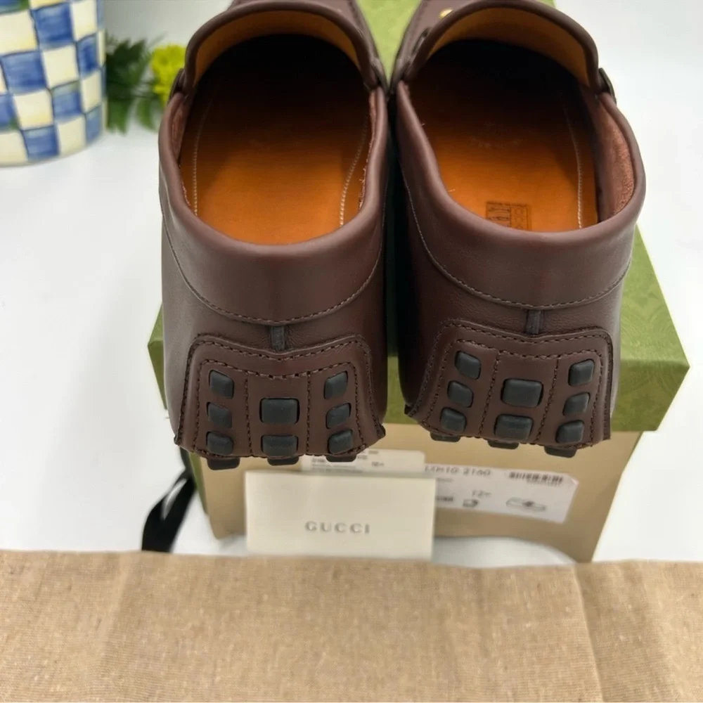Men’s Gucci Ayrton web striped leather loafers size 12.5 fits 13 US made Italy